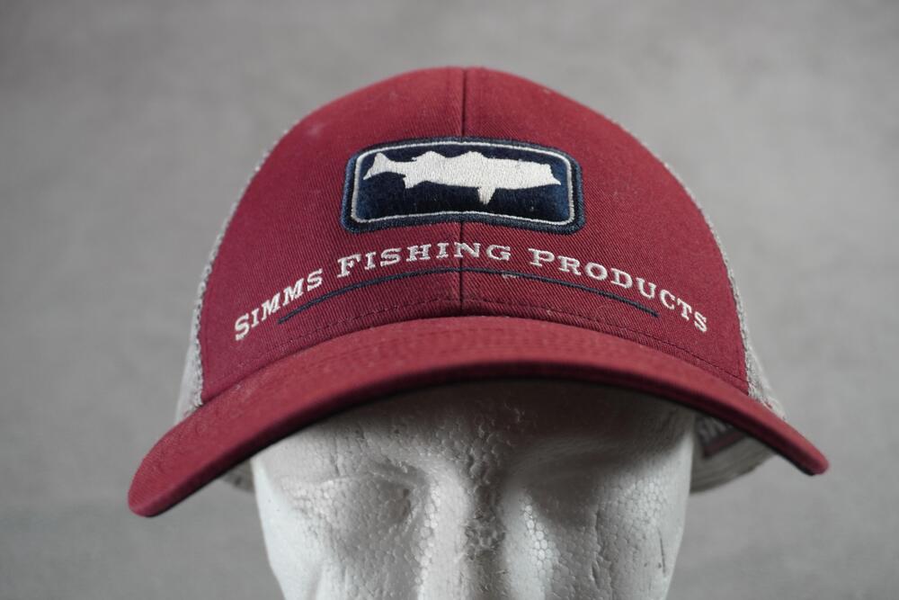 Simms Fishing Products Hat Cap Snap Back Red Gray Mesh Trucker Mens One Size